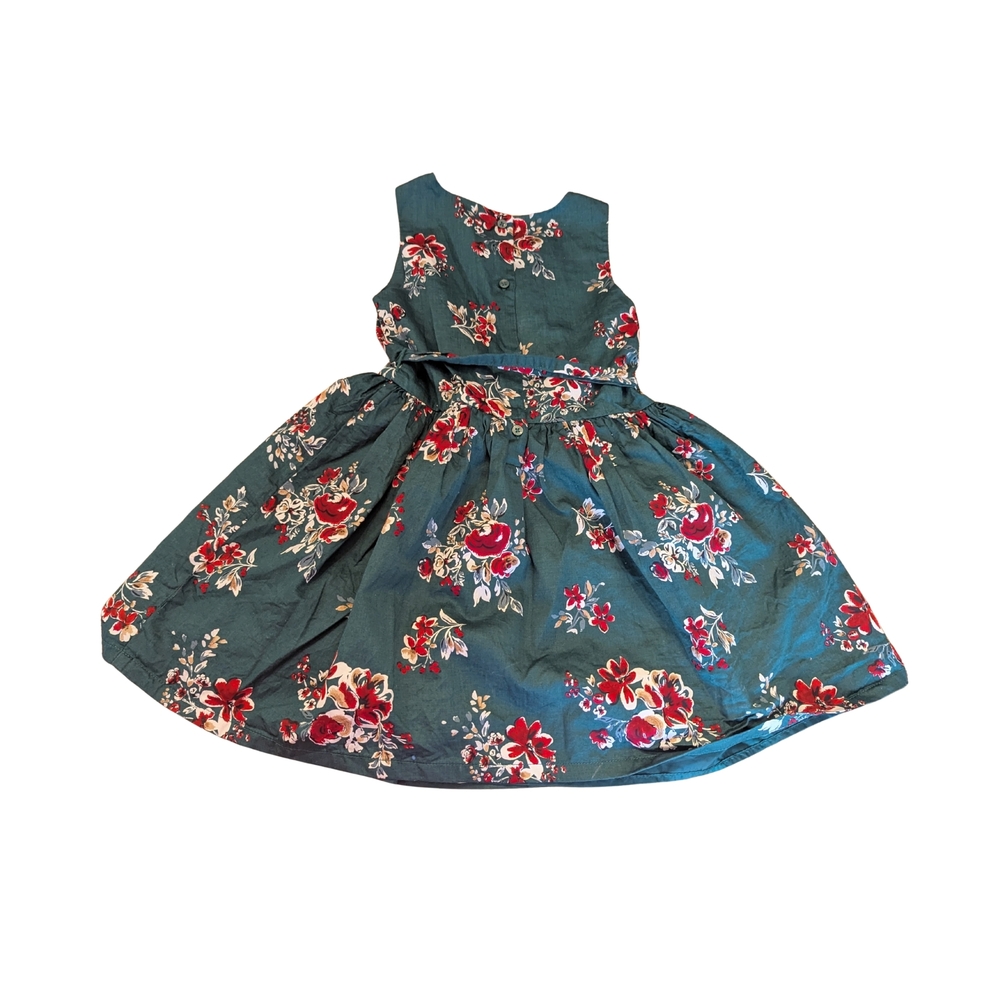 EUC Carter's Girls size 5 XS Green Floral Lined Holiday Dress Christmas